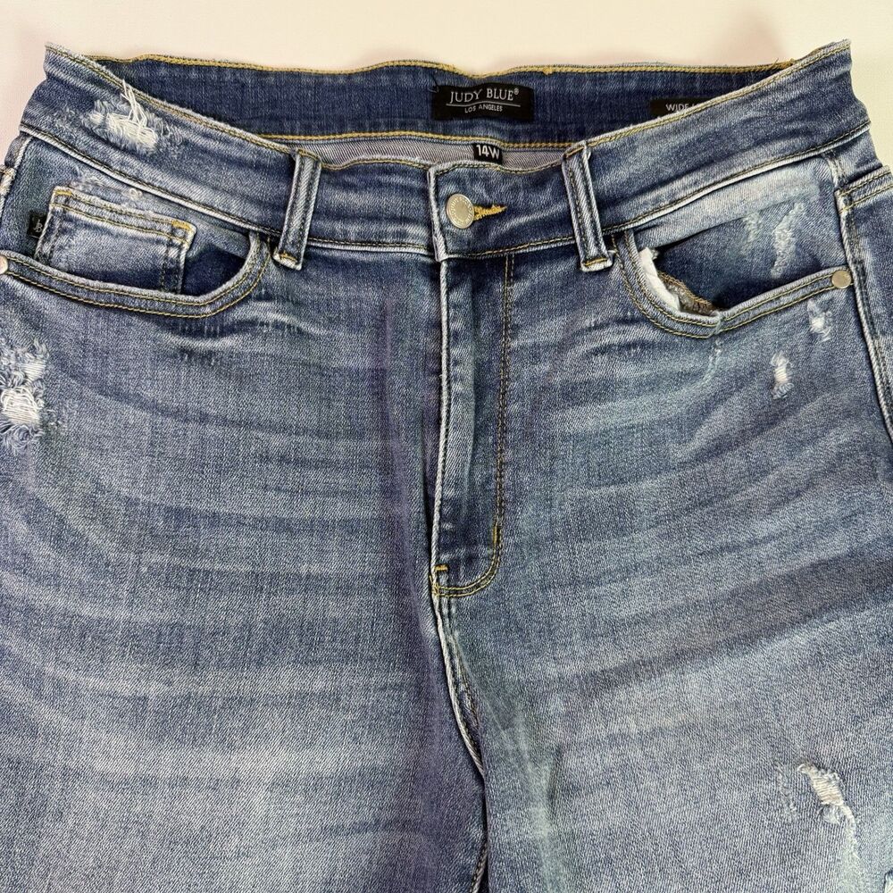 Judy Blue Wide Leg High Rise Distressed Jeans Women's 14W Medium Wash JB82256LT